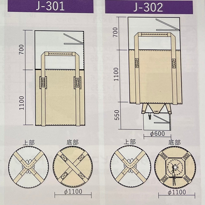 大型土のう　J-Bag（J−301・J-302）Jバッグ　1枚　萩原工業　フレコンバッグ　土のう袋　排出口あり・排出口なし