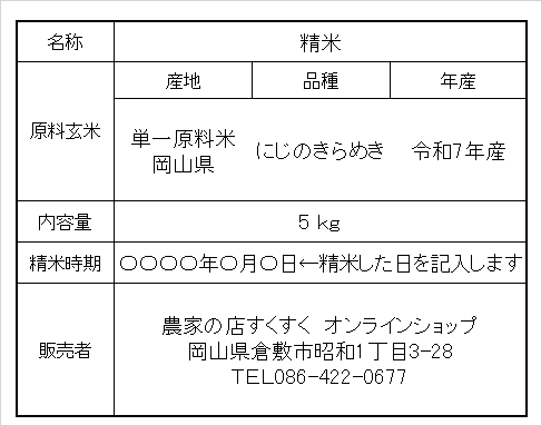 にじのきらめき 白米 5kg 2025年産　令和7年度産　岡山県産　お米　