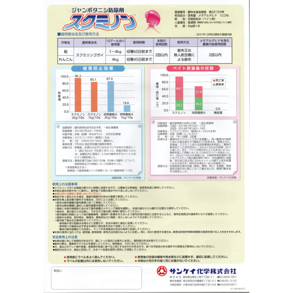 スクミノン(ジャンボタニシの防除剤)16kg 2kg入りを8袋 スクミノン 2kg ジャンボタニシ防除剤 殺虫剤