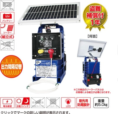 クイック600ソーラー　型式：Qik-600S  太陽電池式　注文No.126 末松電子製作所　電気さく本器　出力間隔切替機能付