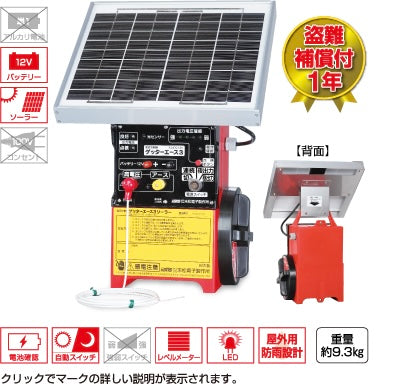 ゲッターエース3ソーラー　型式：ACE12-3S  注文No.112 末松電子製作所　電気さく本器　電池交換不要の高性能太陽電池式